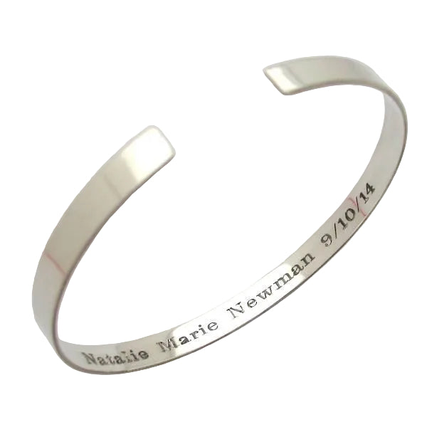 hidden engraved names silver cuff bracelet