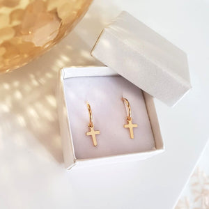 gold filled cross earrings for her