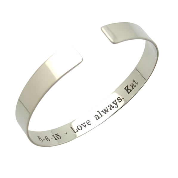 Inside engraved silver cuff bracelet