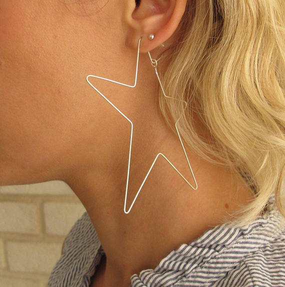 sterling silver star hoop earring woman

