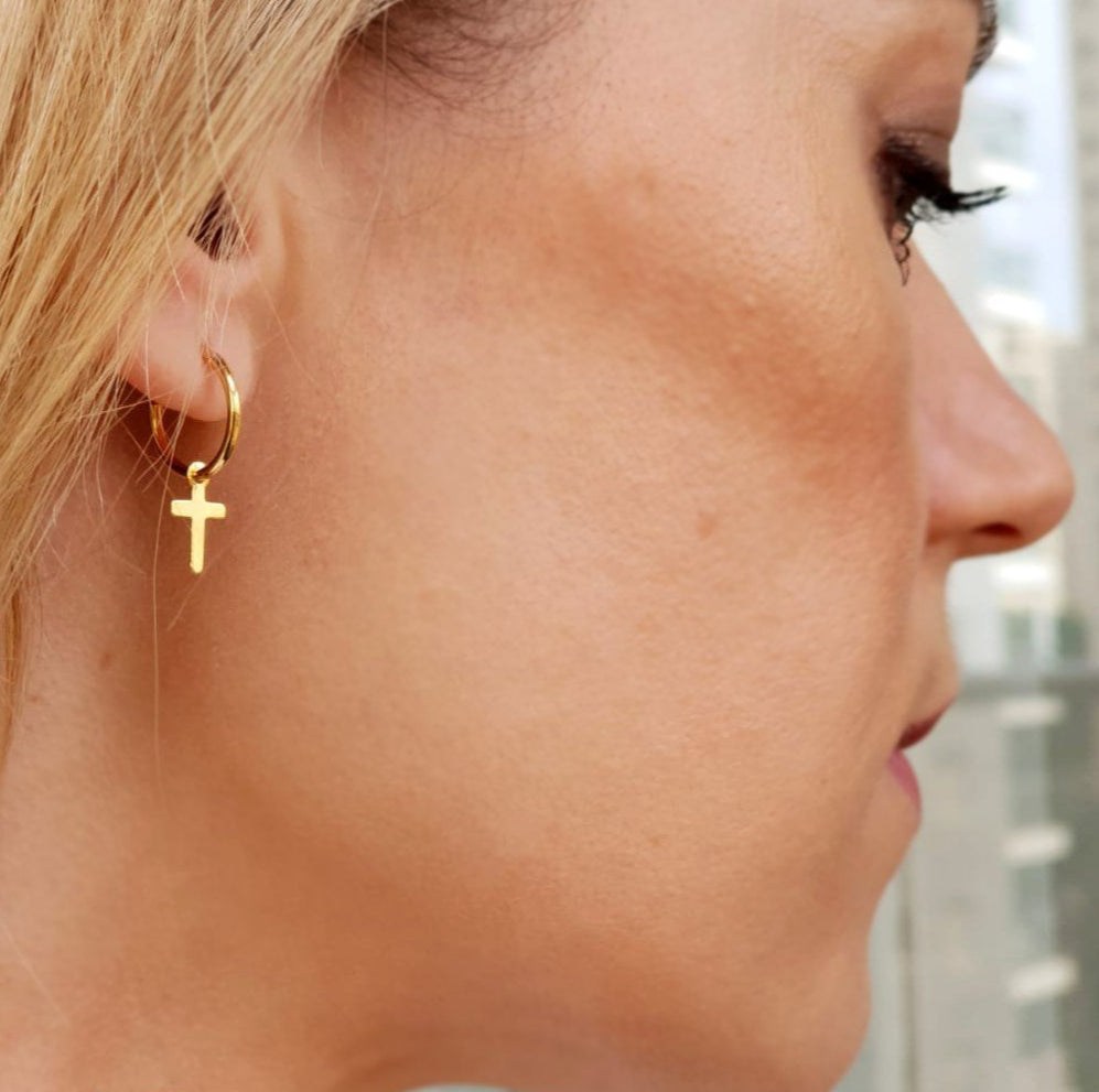 Gold cross earrings - small earrings with cross