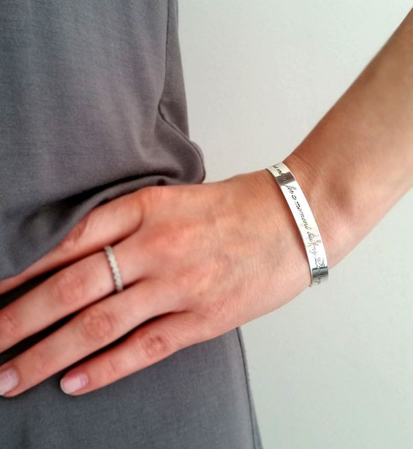 womens silver cuff bracelet with engraving